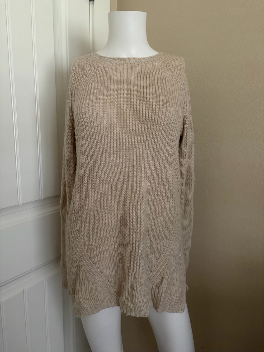 Tan Brown Knit Crewneck Sweater